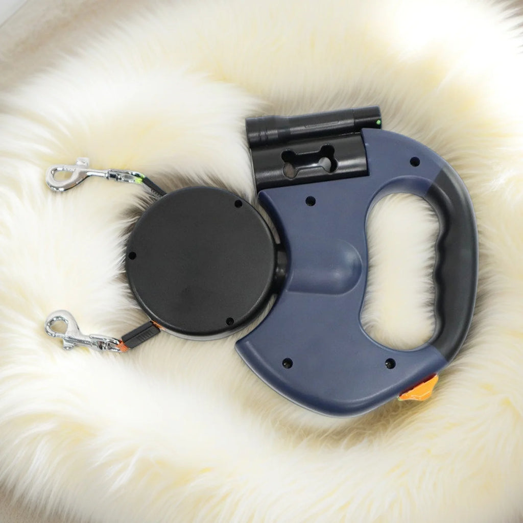 Retractable Dual Dog Leash with LED Light 360 Swivel No Tangle Independent Braking 3M Reflective Leads for Dogs
