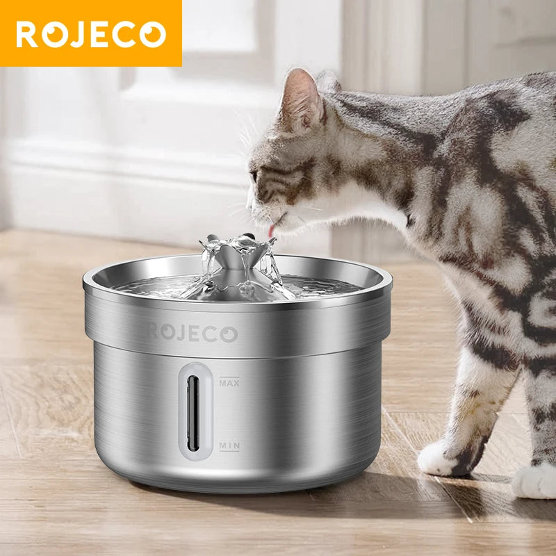 ROJECO Stainless Steel Cat Water Fountain — Quiet & Filtered